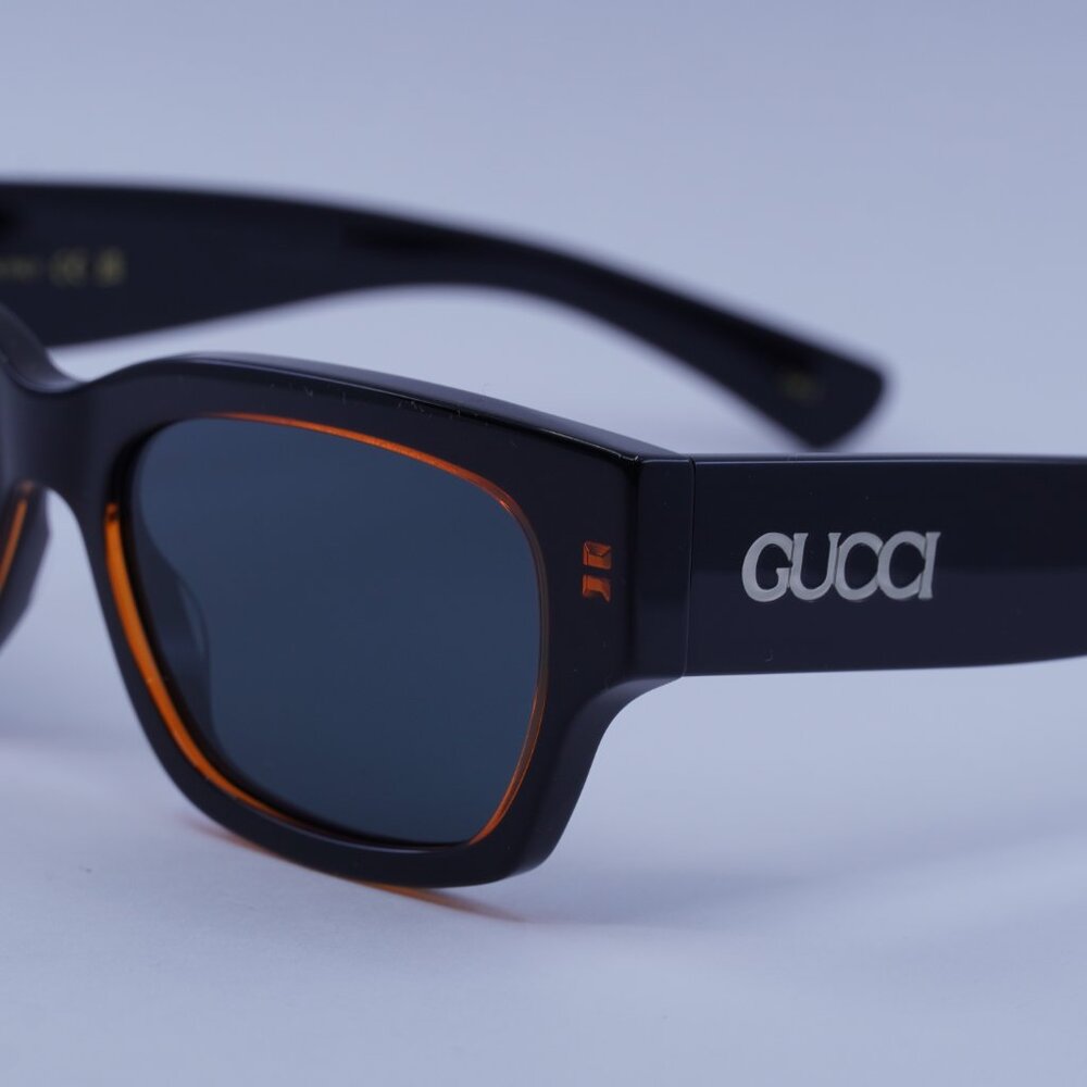 Gucci GG1794S 003 Sunglasses Transparent Orange/Black Square Frame, Blue Lenses - Picture 4 of 12